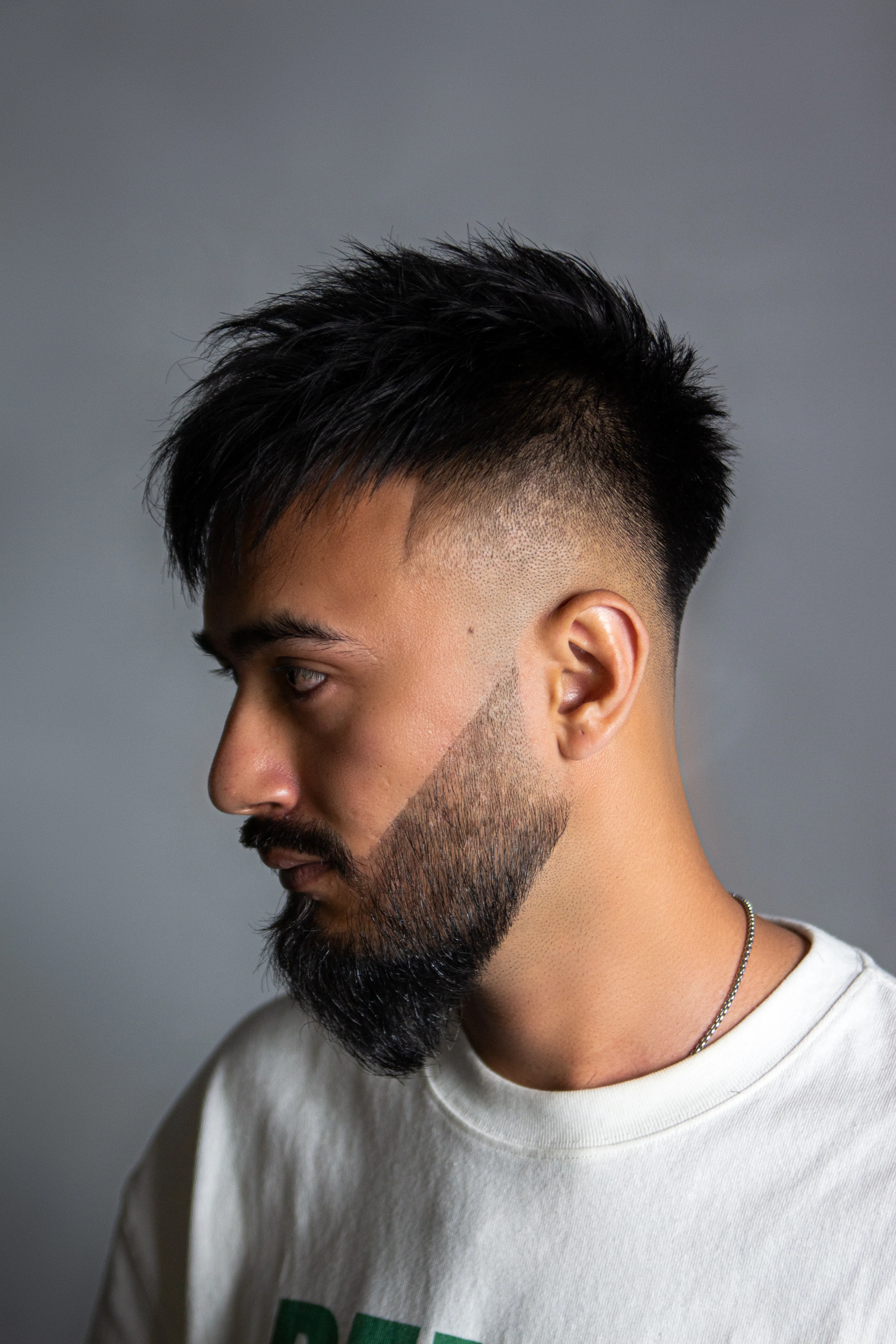 Texture Fringe Mid Skin Fade Beard Line Up